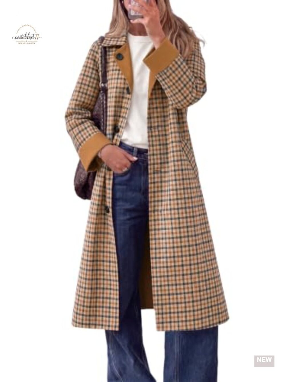 Reversible Plaid Trench Coat Long Windproof Overcoat Button Down